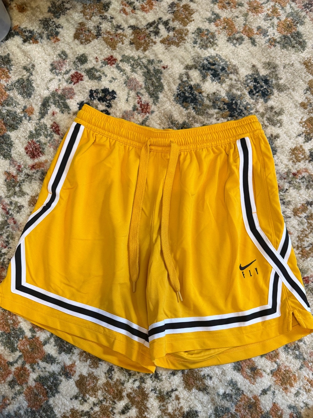 Nike Women’s Yellow Basketball Shorts with Black & White Trim
